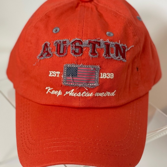 Aslan Accessories - UNISEX New WO Tags. Orange Austin “Keep Austin Weird” Baseball Cap Adjustable